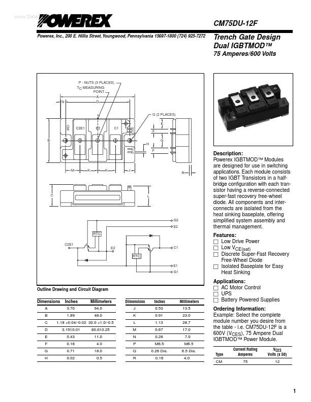 CM75DU-12F Powerex Power Semiconductors