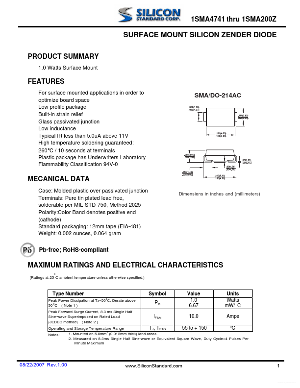 1SMA4760 Silicon Standard