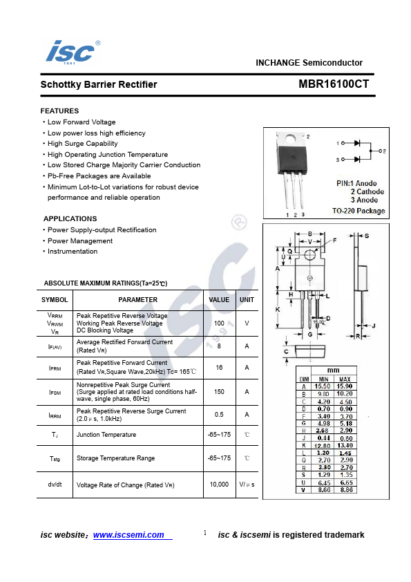 MBR16100CT Inchange Semiconductor