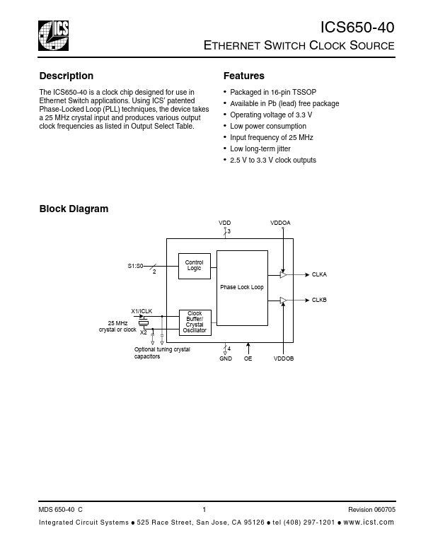 ICS650G-40 Integrated Circuit Systems