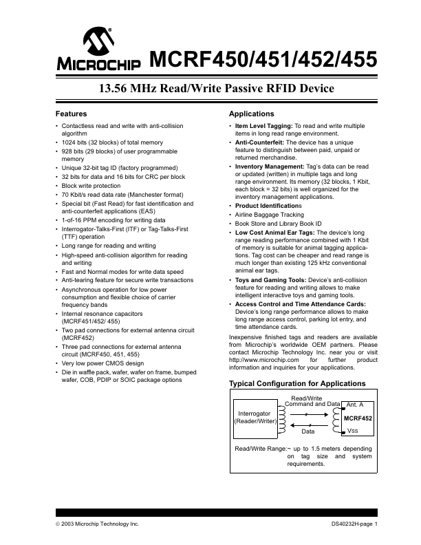 MCRF452 Microchip Technology