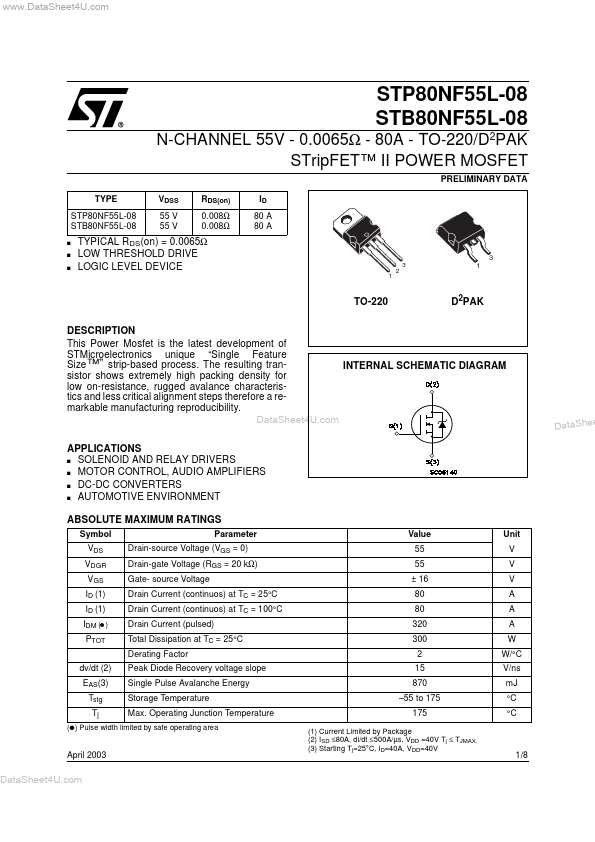 B80NF55L-08 STMicroelectronics