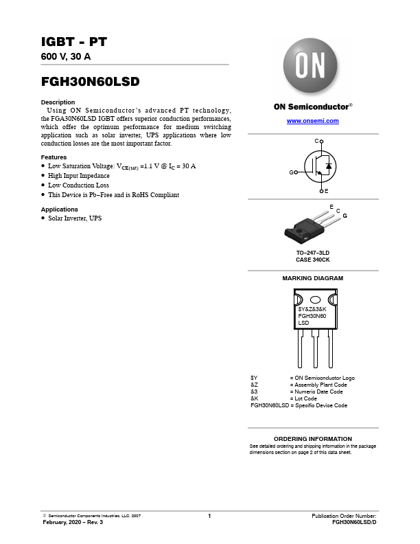 <?=FGH30N60LSD?> डेटा पत्रक पीडीएफ