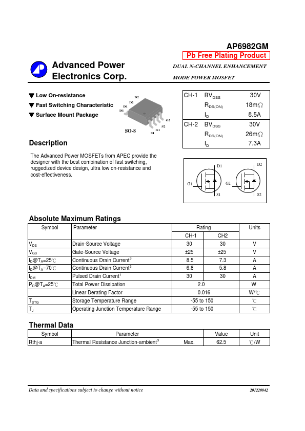 AP6982GM Advanced Power Electronics