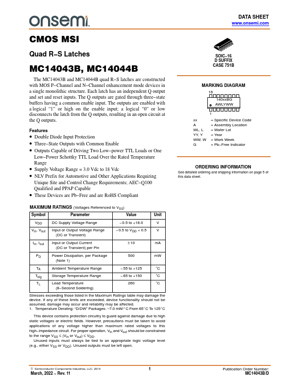 <?=MC14043B?> डेटा पत्रक पीडीएफ