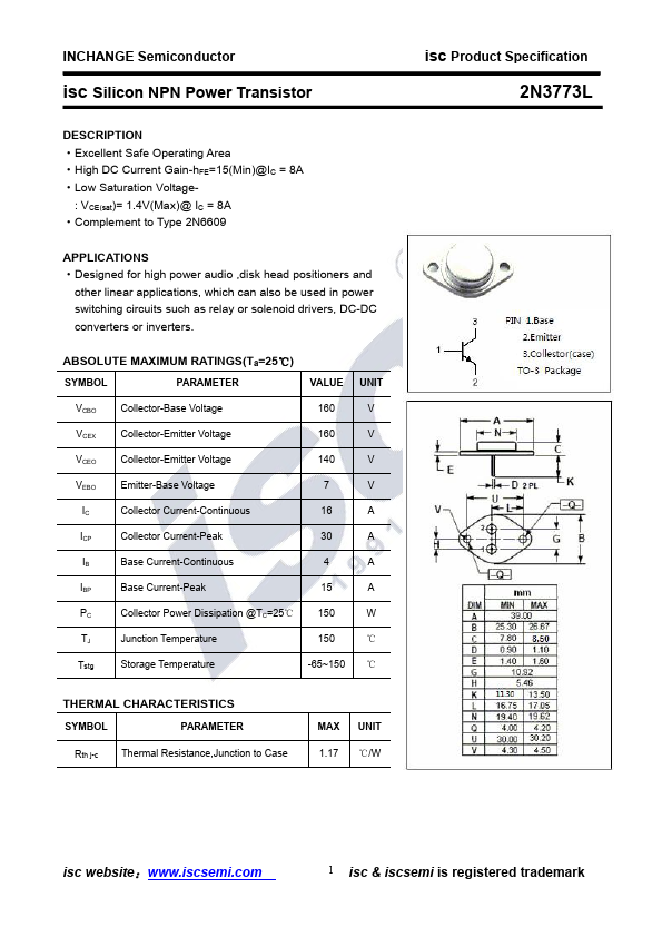 2N3773L Inchange Semiconductor