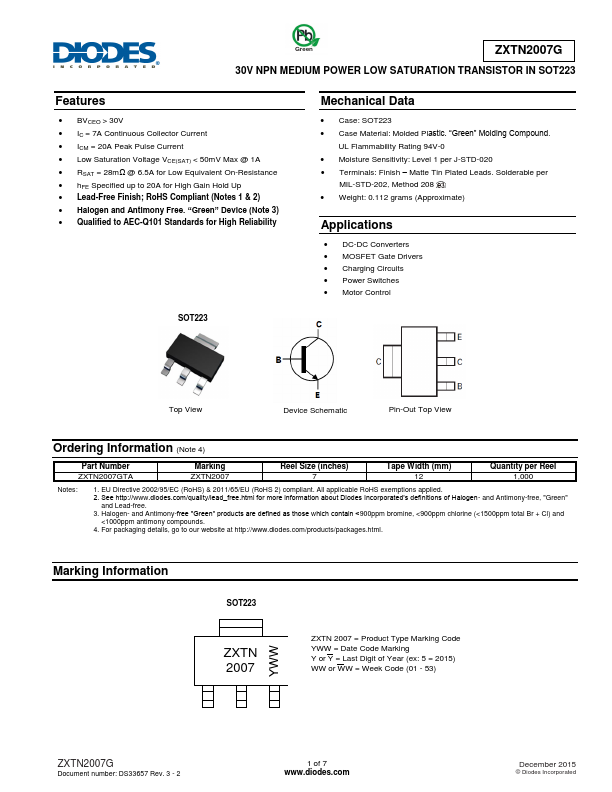 ZXTN2007G Diodes