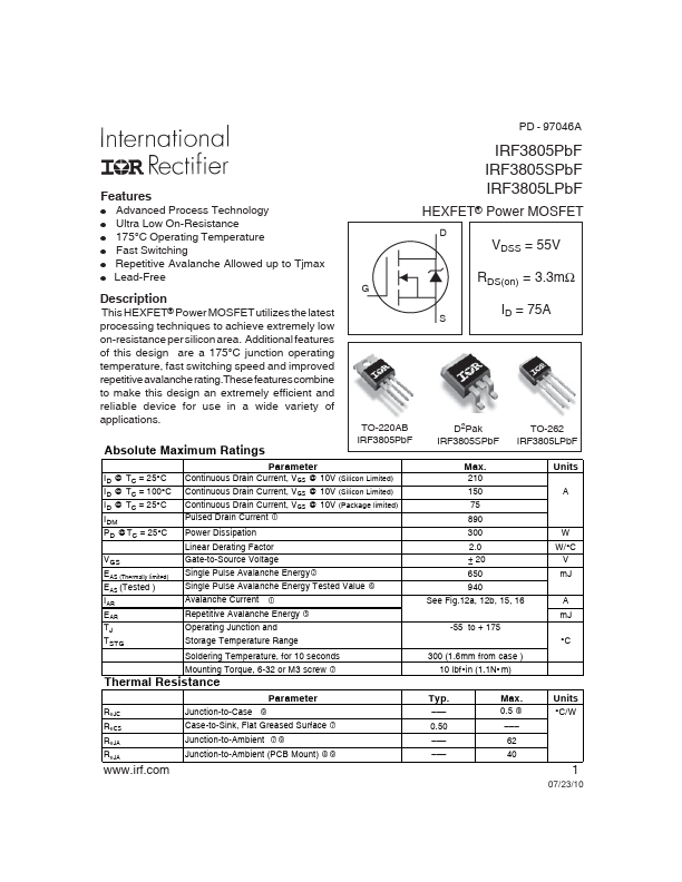 IRF3805S International Rectifier