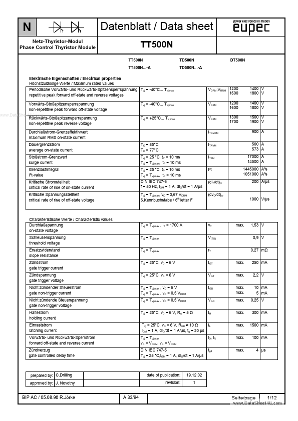 TT500N16KOF Eupec Power Semiconductors