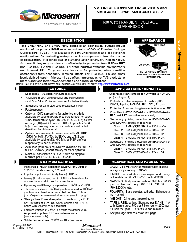 SMBJP6KE12A Microsemi