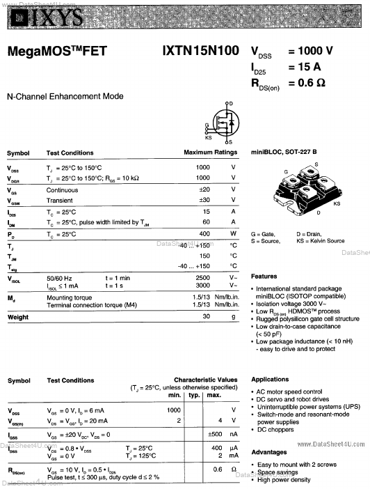 <?=IXTN15N100?> डेटा पत्रक पीडीएफ
