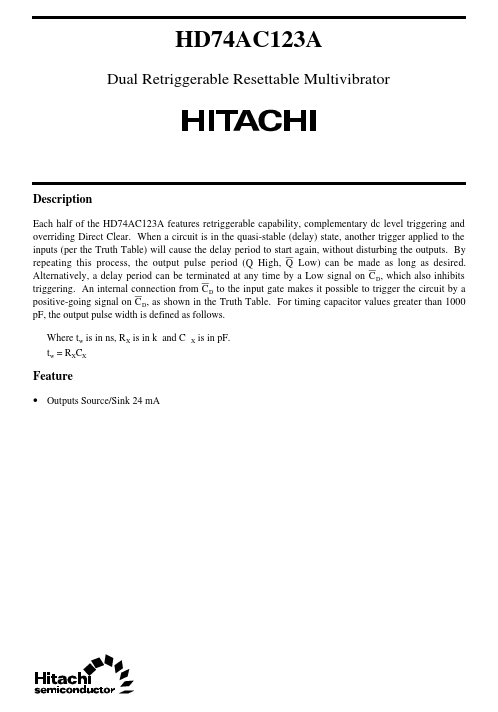 HD74AC123A Hitachi Semiconductor