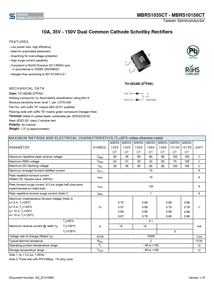 MBRS1045CT Taiwan Semiconductor