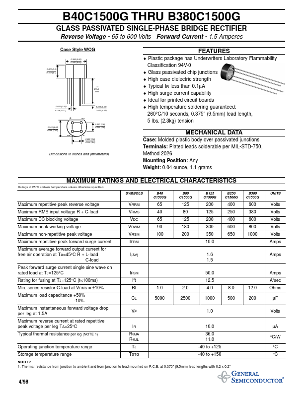 B500C1500G General Semiconductor