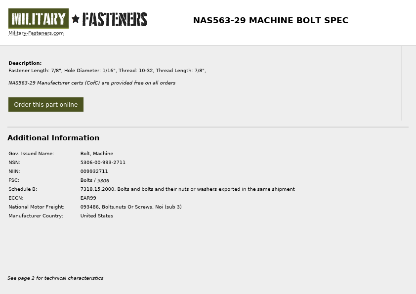 NAS563-29 Military-Fasteners