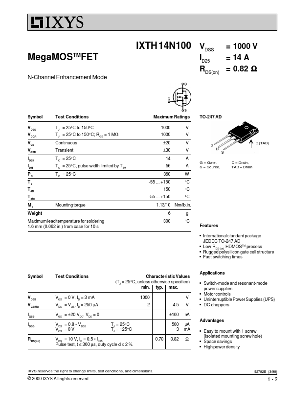 IXTH14N100