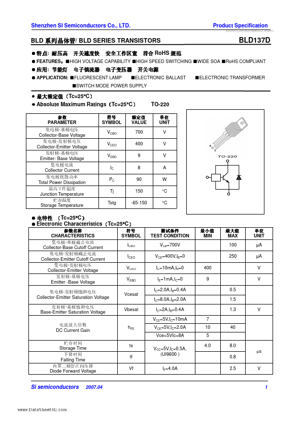 BLD137D Shenzhen SI Semiconductors