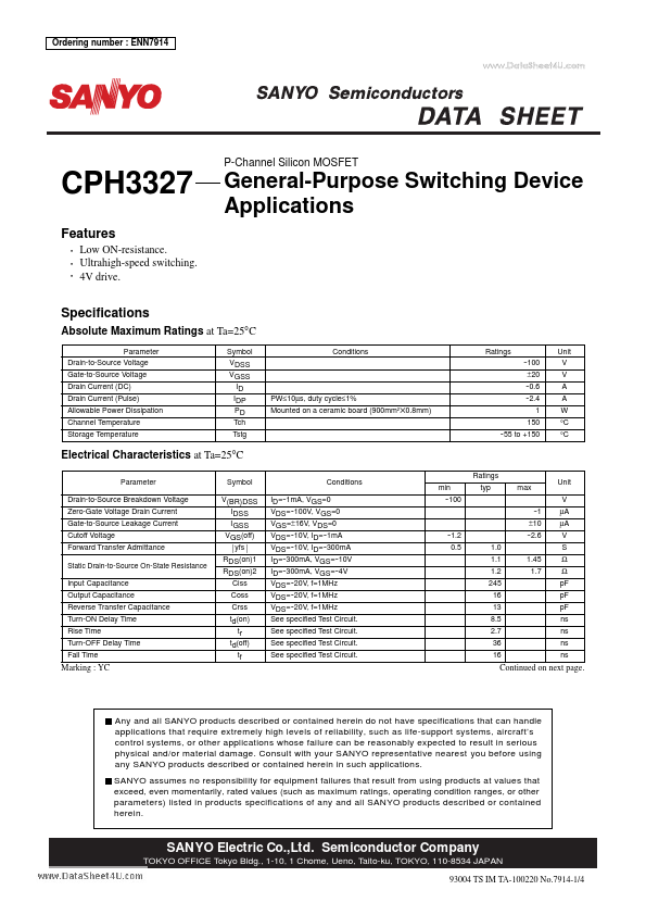 CPH3327 Sanyo Semicon Device