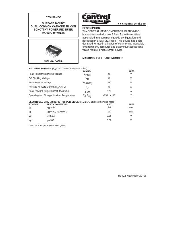 CZSH10-40C Central Semiconductor