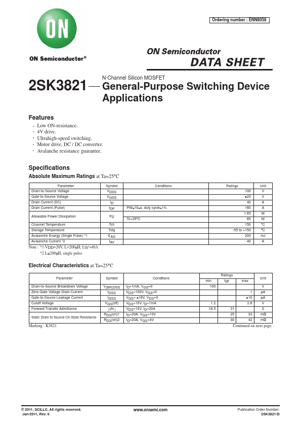 2SK3821 ON Semiconductor