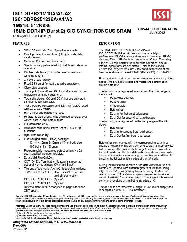 IS61DDPB251236A1 Integrated Silicon Solution
