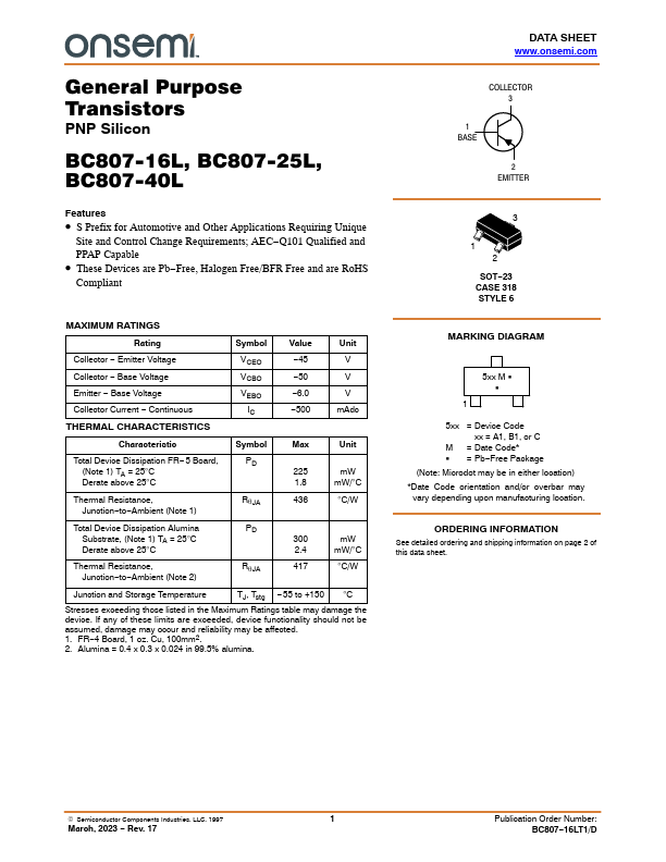 BC807-16L ON Semiconductor