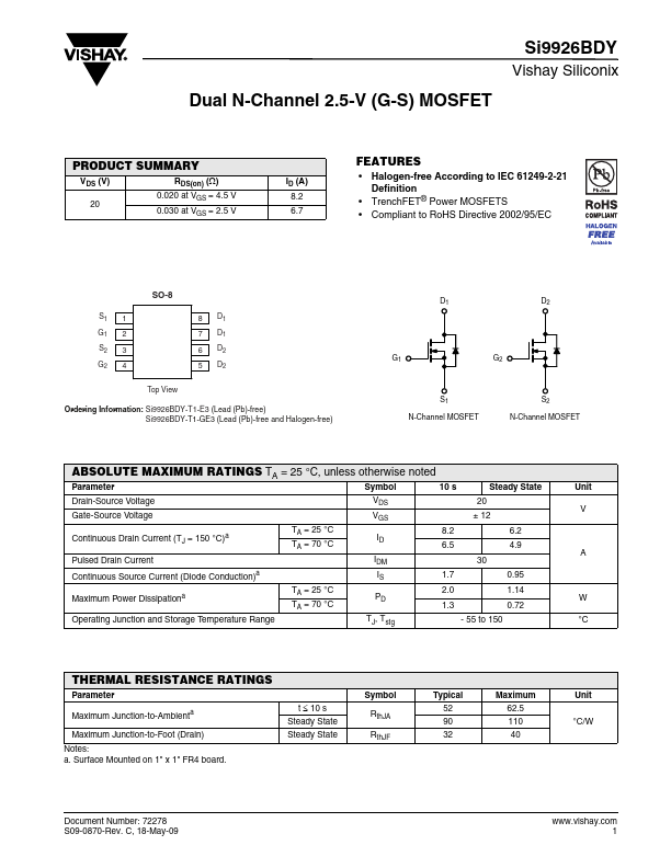 SI9926BDY Vishay Siliconix