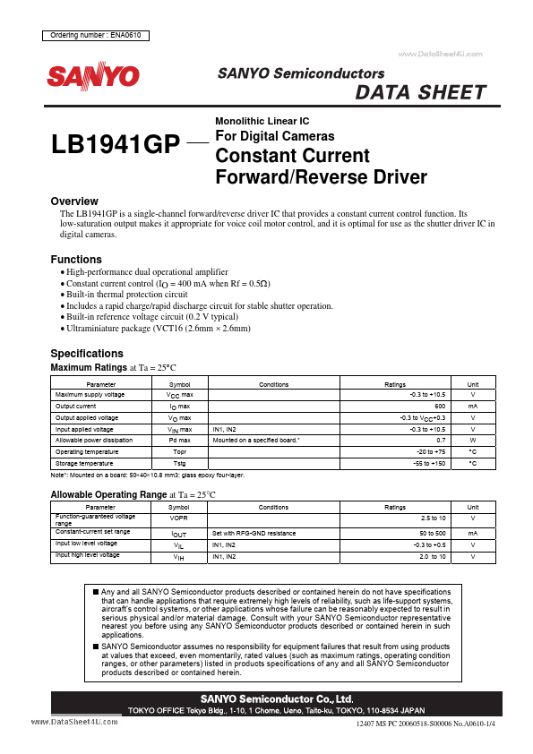 LB1941GP Sanyo Semicon Device