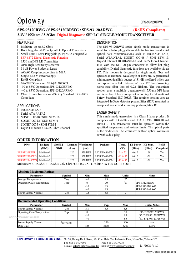 SPS-93120BRWG Optoway Technology