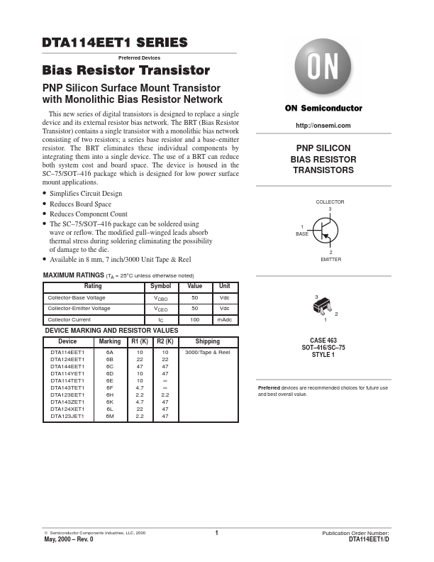 DTA124XET1 ON Semiconductor