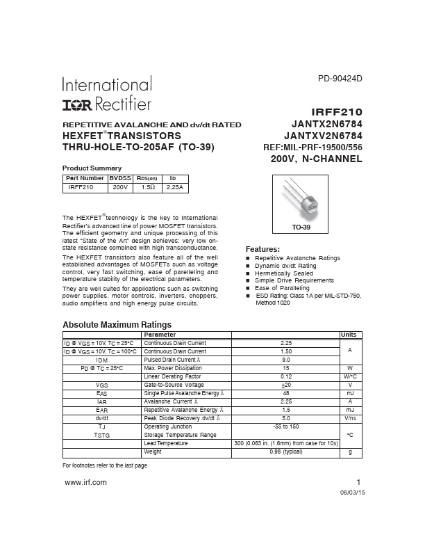 IRFF210 International Rectifier