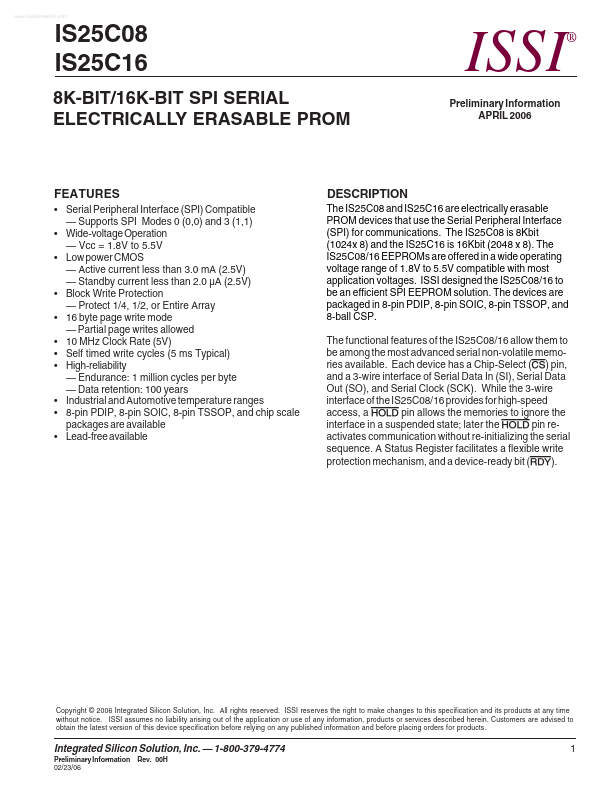 <?=IS25C08?> डेटा पत्रक पीडीएफ