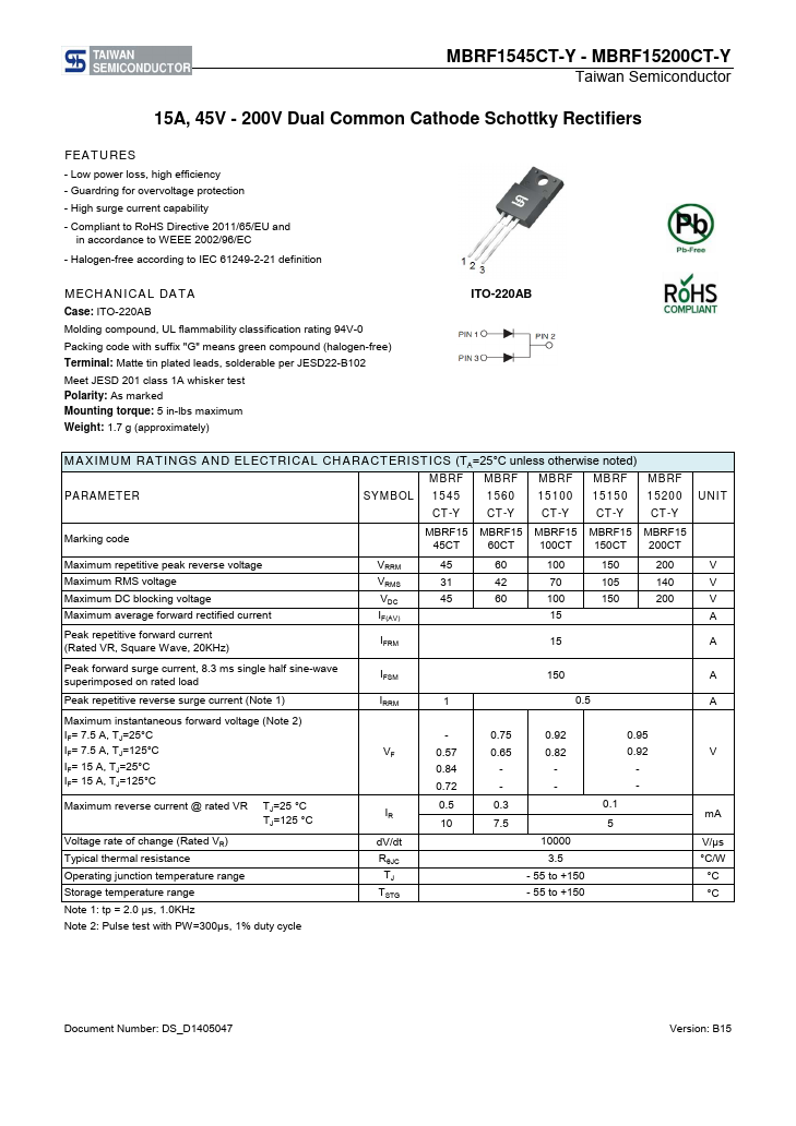 MBRF1560CT-Y Taiwan Semiconductor
