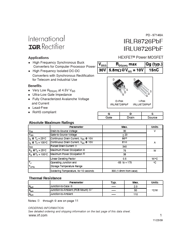 IRLR8726PBF International Rectifier