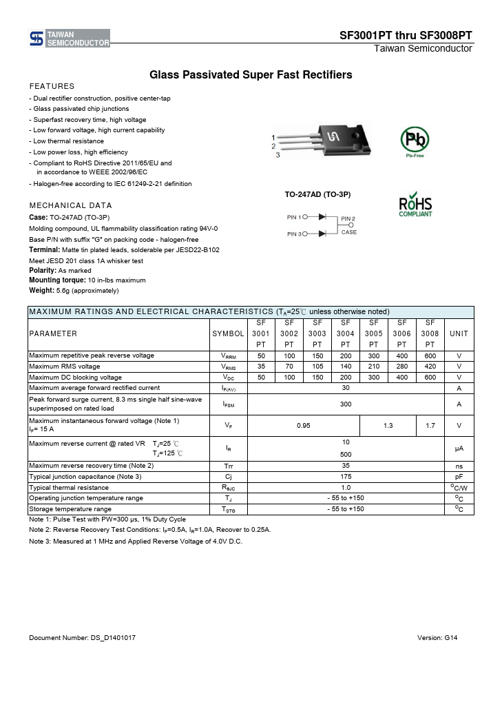 SF3001PT Taiwan Semiconductor