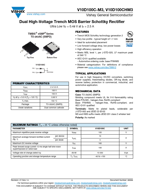 <?=V10D100C-M3?> डेटा पत्रक पीडीएफ