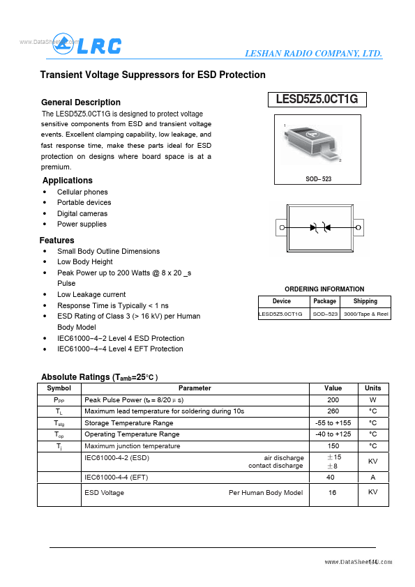 <?=LESD5Z5.0CT1G?> डेटा पत्रक पीडीएफ