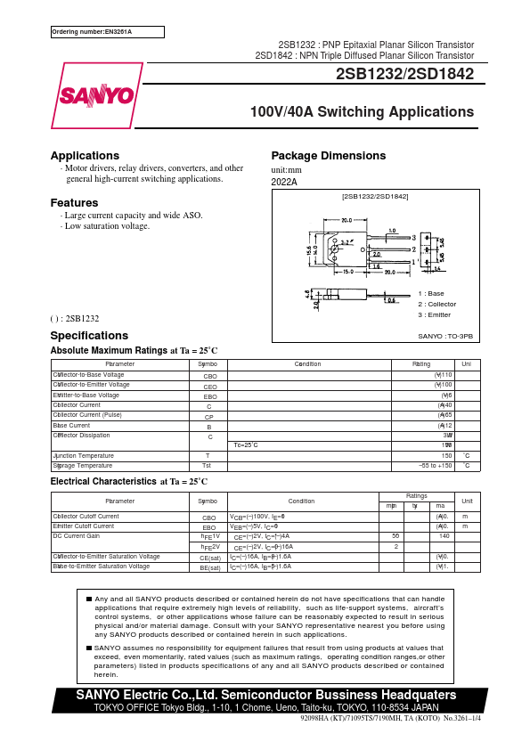 2SB1232 Sanyo Semicon Device