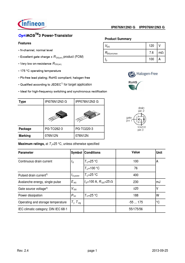 IPI076N12N3G Infineon