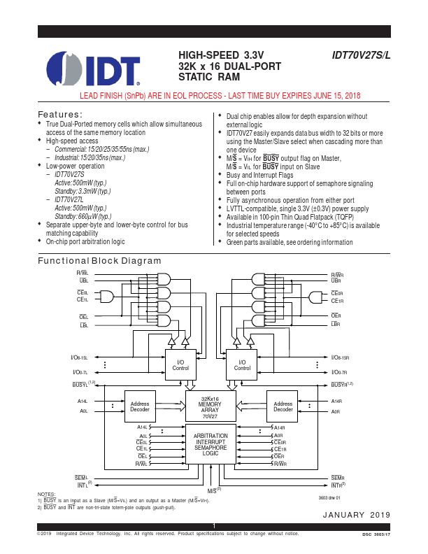 <?=IDT70V27S?> डेटा पत्रक पीडीएफ