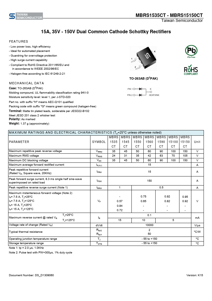 <?=MBRS1560CT?> डेटा पत्रक पीडीएफ