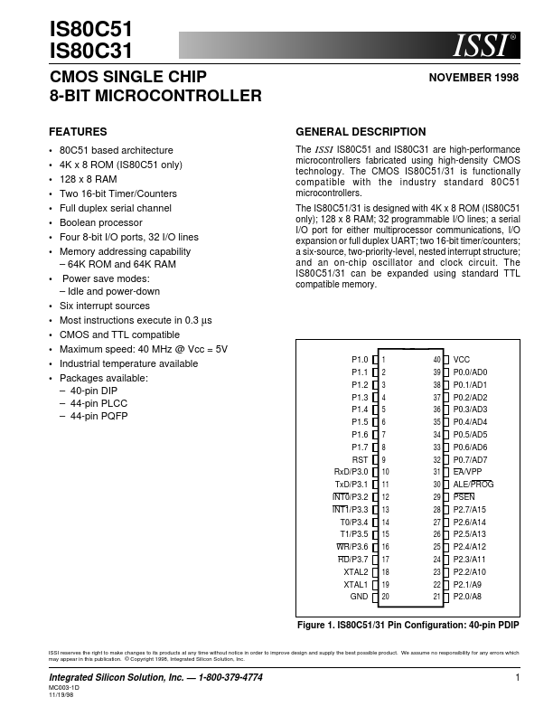 IS80C31-24W Integrated Silicon Solution  Inc