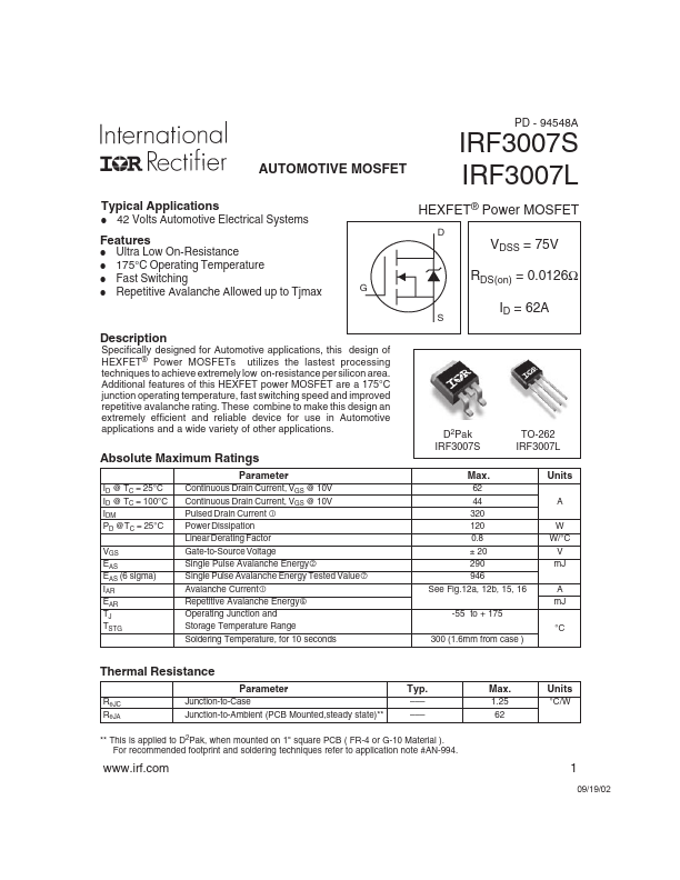 IRF3007S International Rectifier