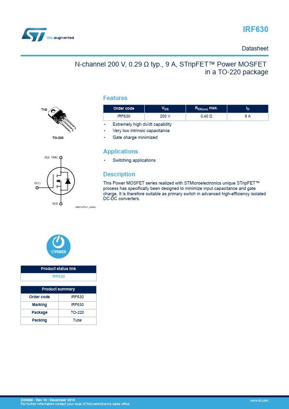 IRF630 STMicroelectronics