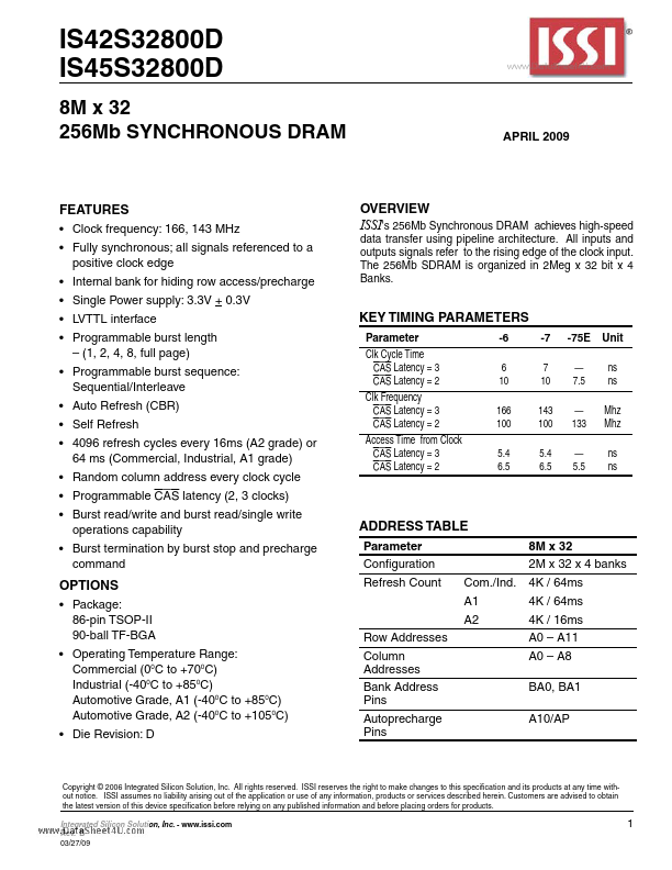 IS42S32800D Integrated Silicon Solution