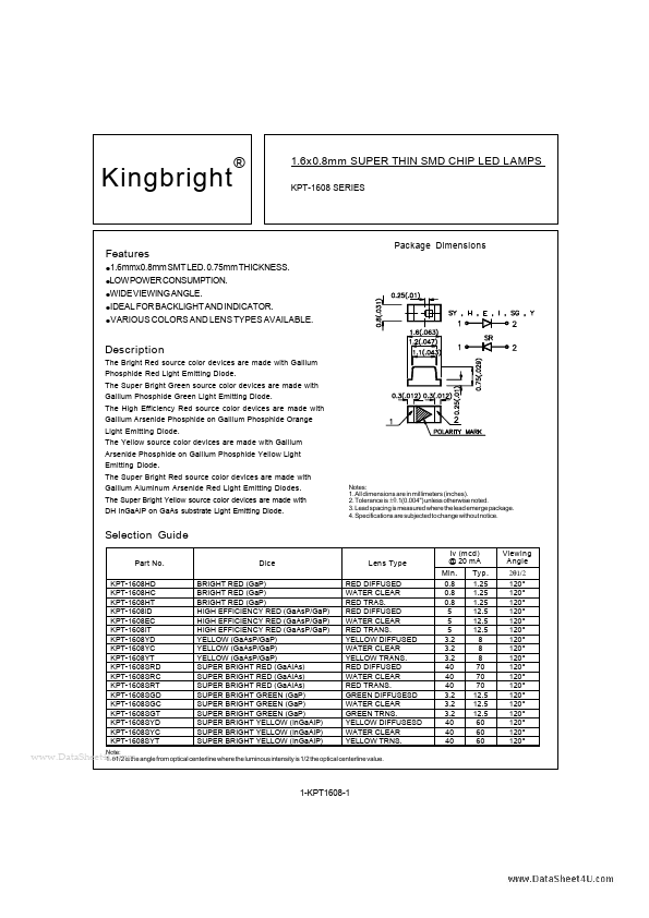 KPT-1608SYT Kingbright Corporation
