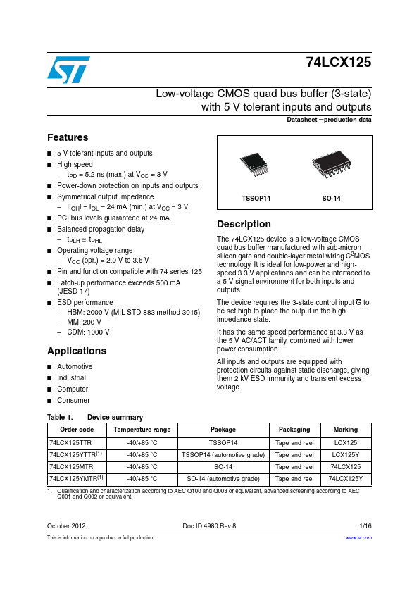 74LCX125 STMicroelectronics