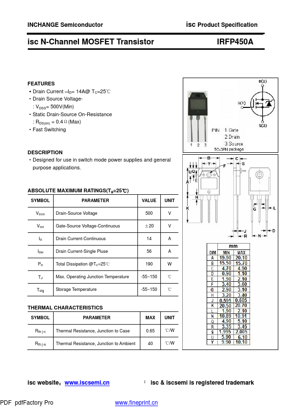 IRFP450A Inchange Semiconductor