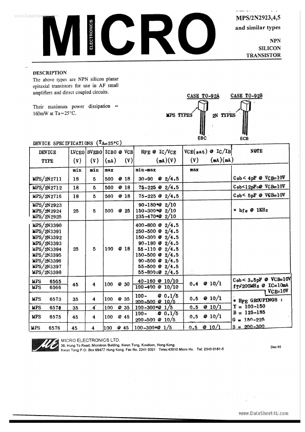 MPS2923 Micro Electronics