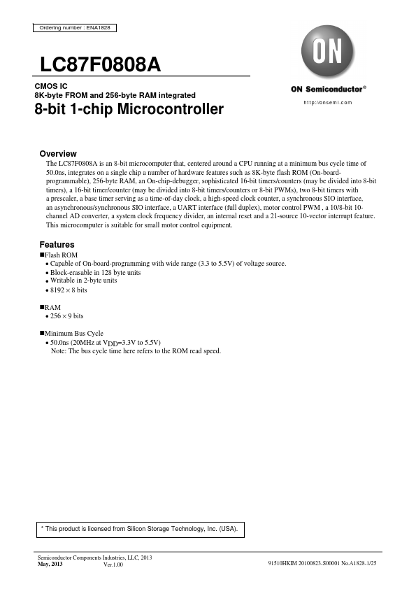 LC87F0808A ON Semiconductor